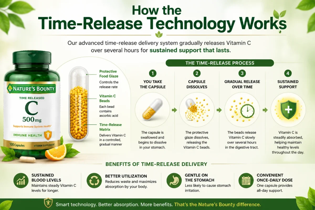 How Nature's Bounty Vitamin C time release technology works for sustained absorption